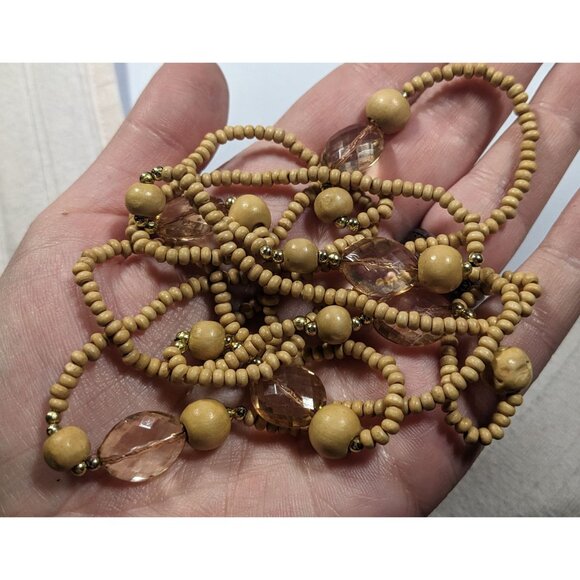 Bohemian Nature Themed Wood And Glass Beaded Necklace - Picture 4 of 7